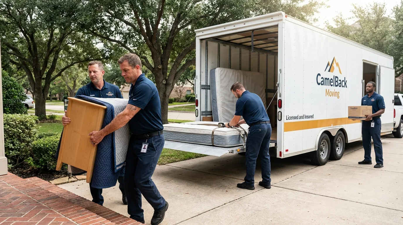 Crew loading residential truck for cross-state move from Apalachin, NY