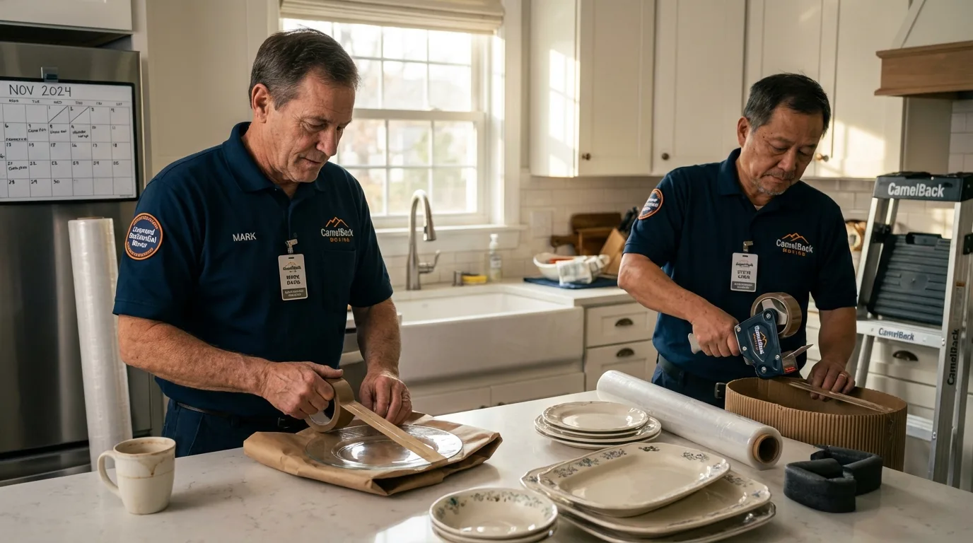Professional crew packing kitchen dishware in Apalachin, NY